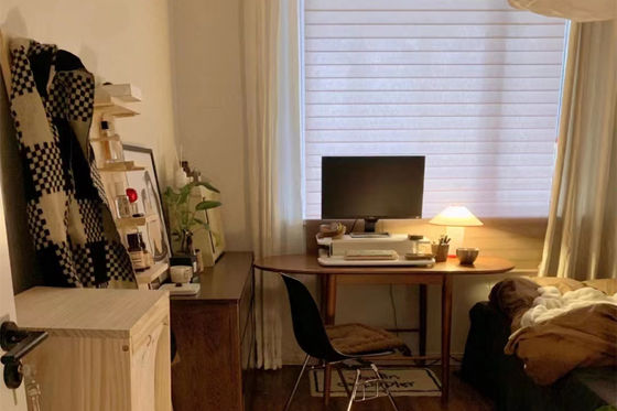 Dos capas cuentan un cuento el estilo elegante transparente de las cortinas del La de Shangri para el dormitorio