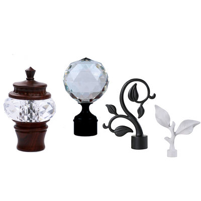 Tamaño de cristal decorativo de Rod Leaf Finials With 22m m 25m m del tubo de la cortina